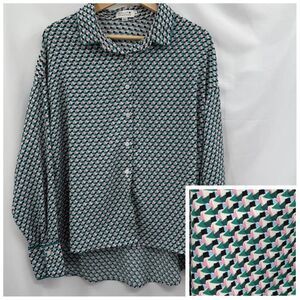 Molly Bracken Geometric Abstract Print Button Down Blouse in Multi | Medium